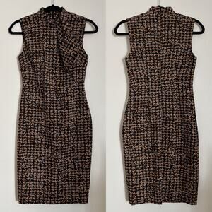 Black and Brown Calvin Klein High Neck Bodycon Knee-Length Dress 2